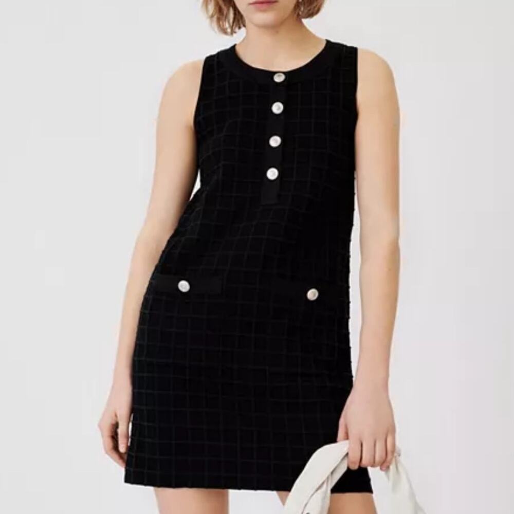 Maje Rassimy Textured Sleeveless Knit Mini Dress Black Silver Women’s Size 38/M